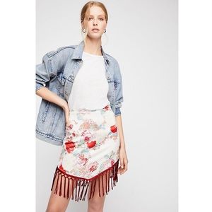 Free People Bali Cher Floral Fringe Silky Skirt